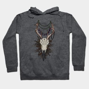 Color Raven with Antlers with a Pentagram and Jewelry Hoodie